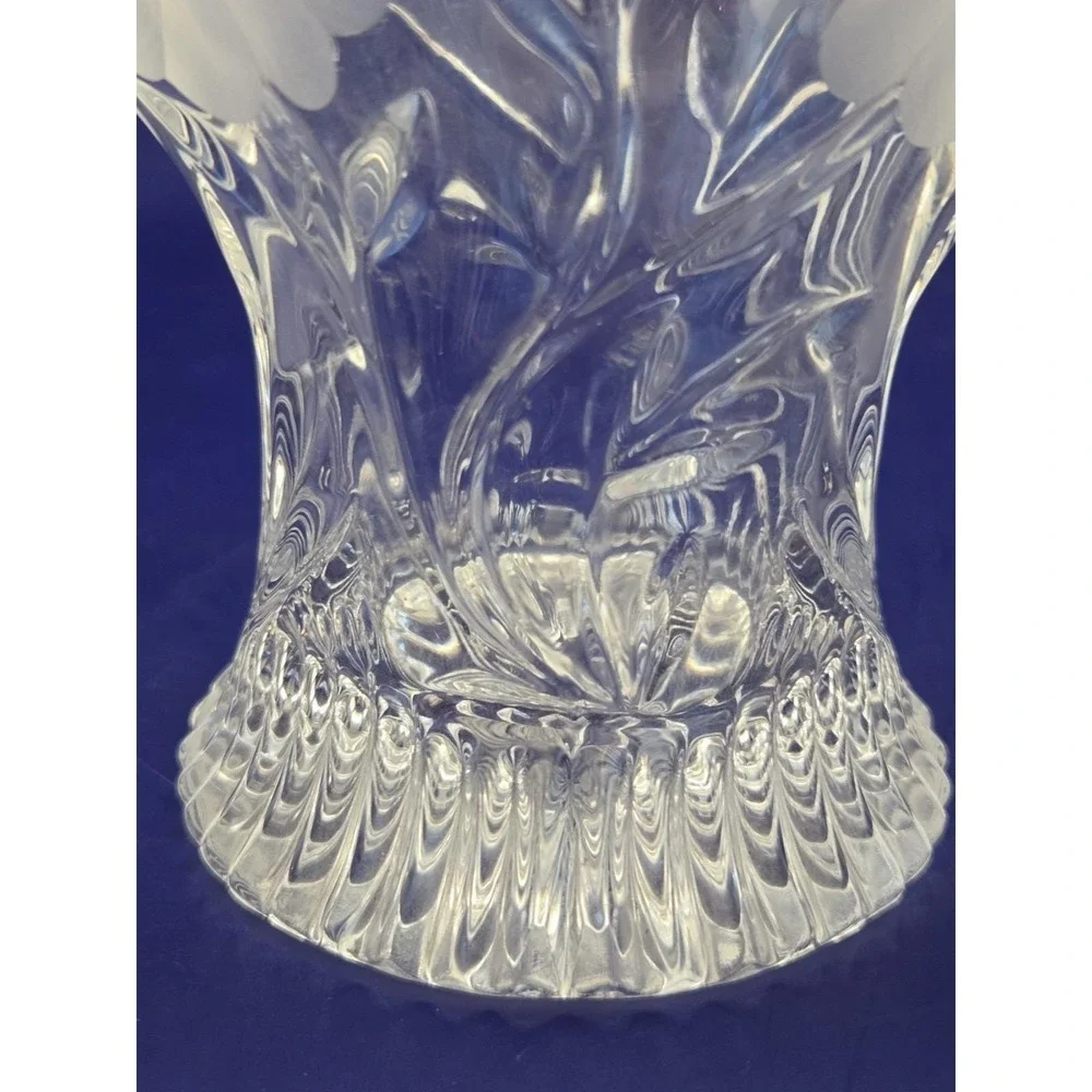 VTG‎ Crystal Vase Princess House Frosted Floral, Ruffled Flared Rim 1970 B#22